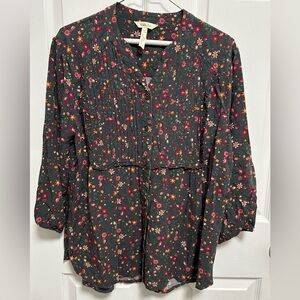 Matilda Jane Dark Floral Blouse - Black and Pink 100%Rayon